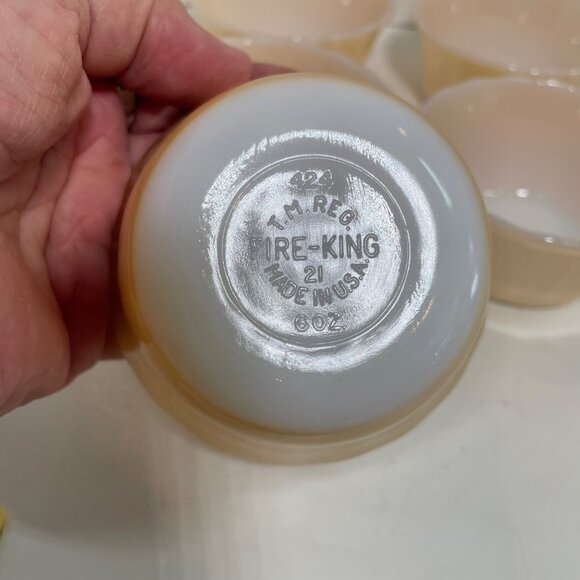 Vintage Fire-King Peach Lustre 6 Oz Custard Bowls Set Of 5 - Picture 6 of 11